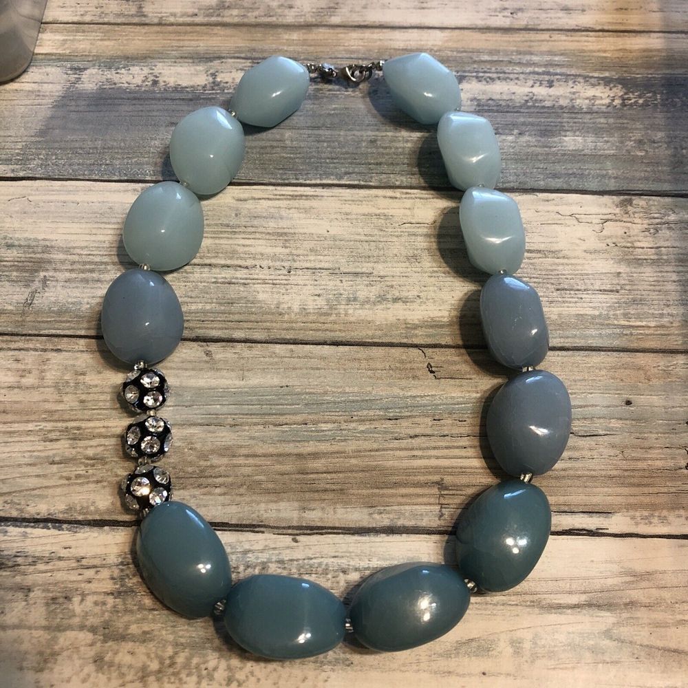 Lydell NYC Ombre Blue Necklace Chunky Statement Rhinestone beads 22"
